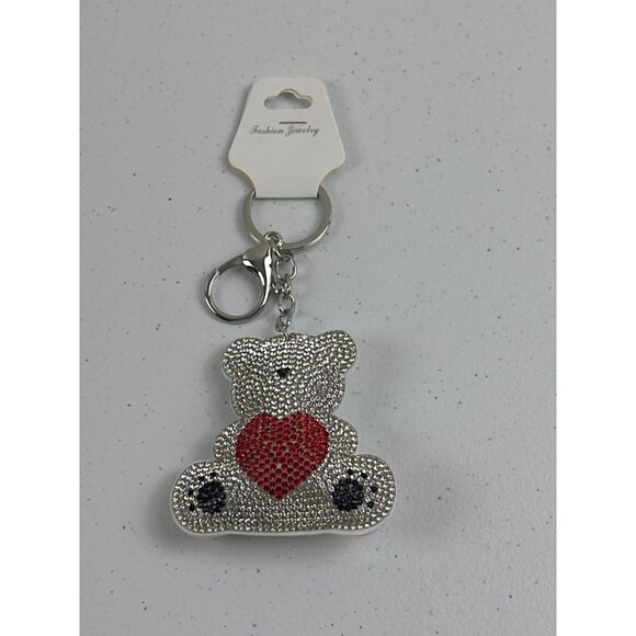 Sparkly Teddy Bear Keychain With Rhinestones & Red Heart - Picture 3 of 8